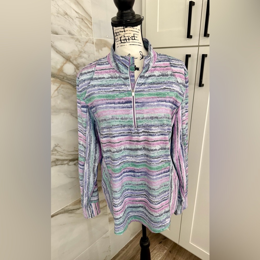 Zero Restriction Multicolor Striped Quarter Zip Vented Women's Outdoor Golf Top